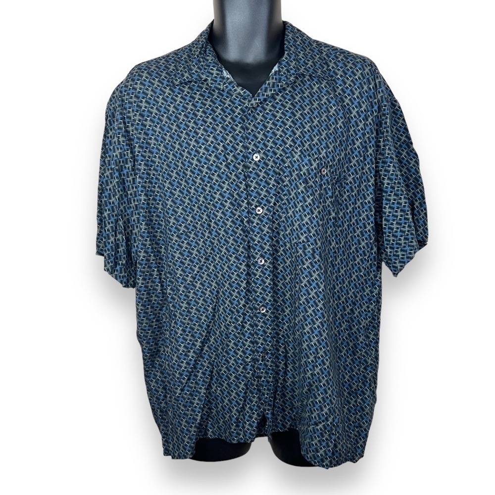 Size Large Vintage Untied Retro Button Down Shirt Rockabilly Grey Blue Black